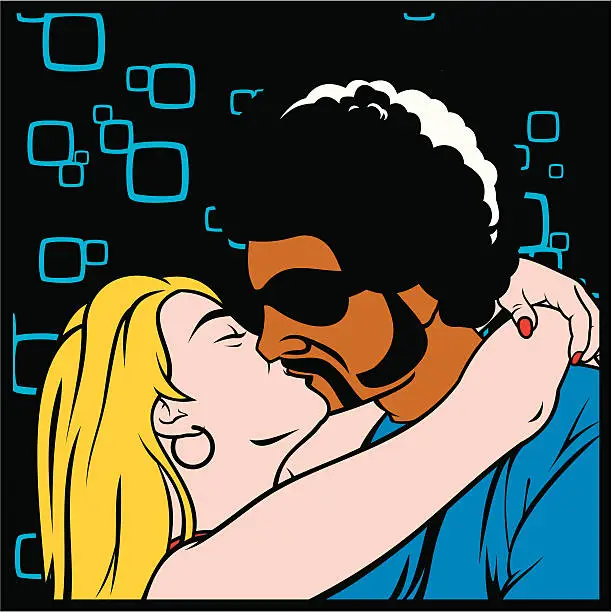 Vector illustration of Cartoon of woman kissing a man wearing sunglasses