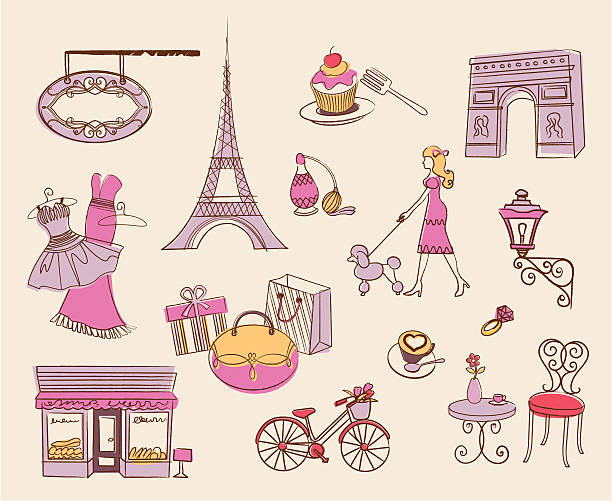 paris element design A set of decorative elements about Paris.  paris france illustrations stock illustrations