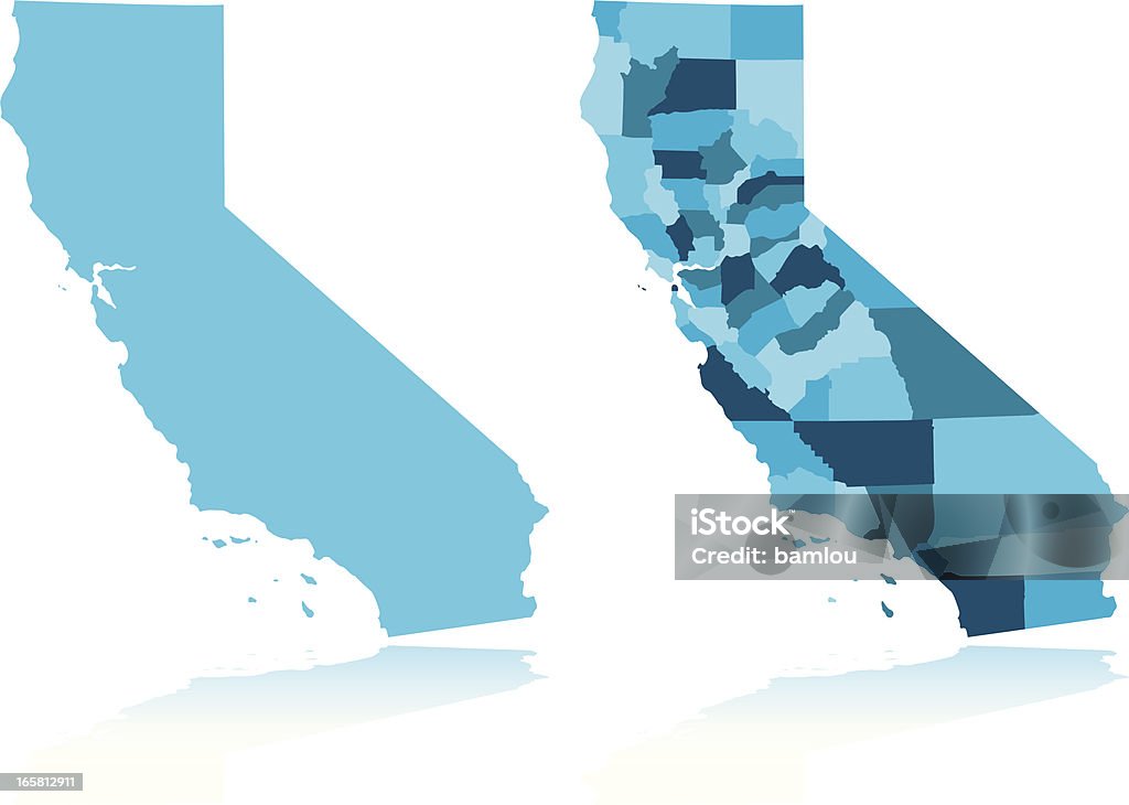 Image of California next to image of California counties Vector of highly detailed map of California with county divisions - global colors for easy edit Map stock vector