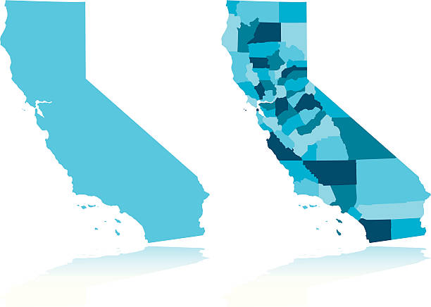 Image of California next to image of California counties Vector of highly detailed map of California with county divisions - global colors for easy edit san diego stock illustrations