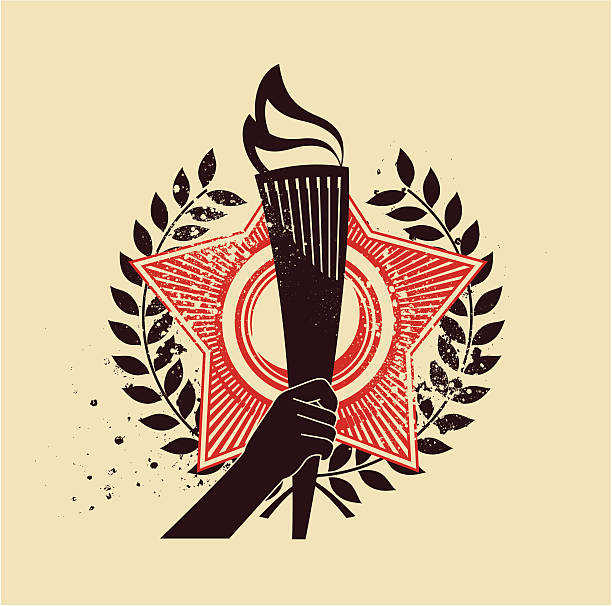 ilustrações de stock, clip art, desenhos animados e ícones de torch emblema - flaming torch fire flame sport torch