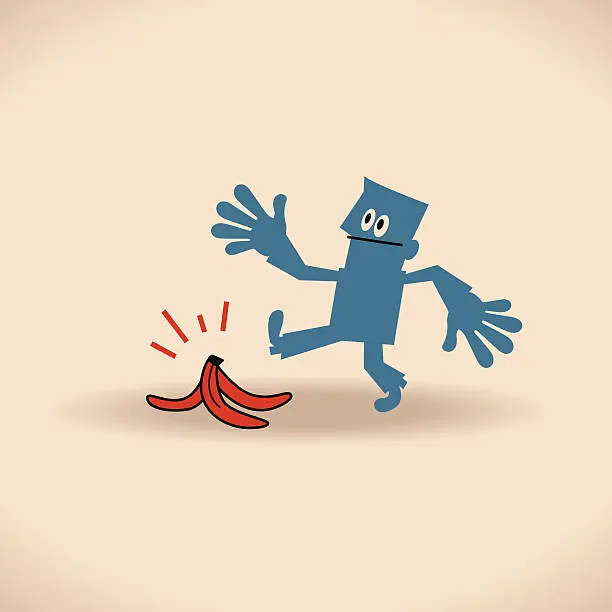 Vector illustration of Man's foot about to tread on banana peel