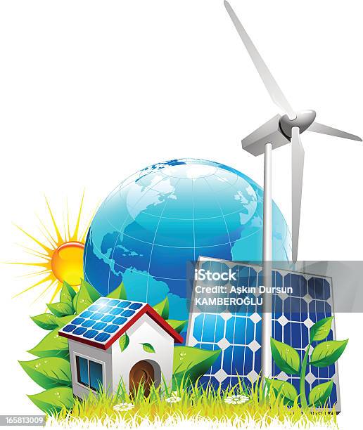 Натуральный Энергии — стоковая векторная графика и другие изображения на тему Ветряная электростанция - Ветряная электростанция, Солнечная батарея, Векторная графика