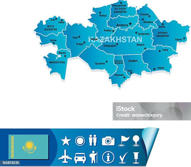 Казахстан Карта — стоковая векторная графика и другие изображения на тему Казахстан - Казахстан, Нур-Султан, Без людей