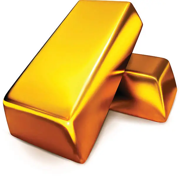 Vector illustration of Two golden bullions over a white background