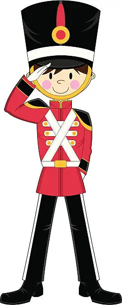 Vector illustration of Cute Nutcracker Toy Soldier Saluting