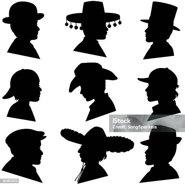 Homme Et Garçon Portant Chapeaux Vecteurs libres de droits et plus d'images vectorielles de Silhouette - Contre-jour - Silhouette - Contre-jour, Haut-de-forme, Hommes