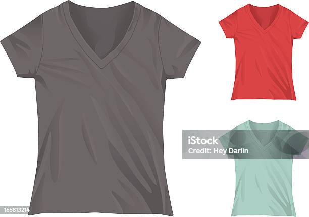 Womens Vneck Tshirt Mockup Template Stock Illustration - Download Image Now - Women, T-Shirt, V-Neck