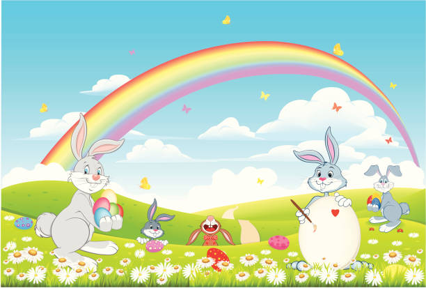 ilustraciones, imágenes clip art, dibujos animados e iconos de stock de de pascua - spring grass cloud butterfly