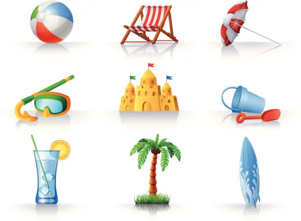 Vector illustration of Summer Fun at the Beach icons set