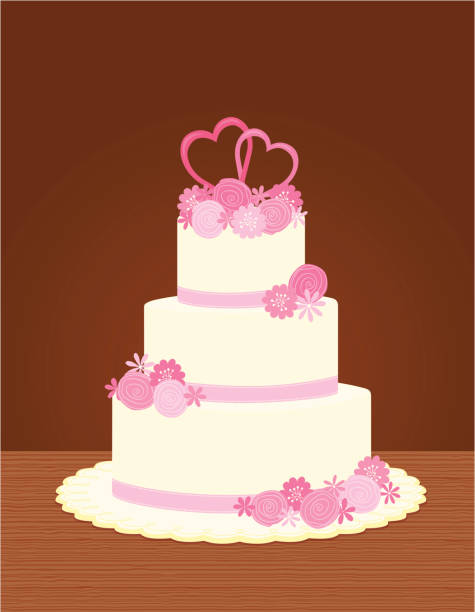 Wedding cake with flowers vector art illustration