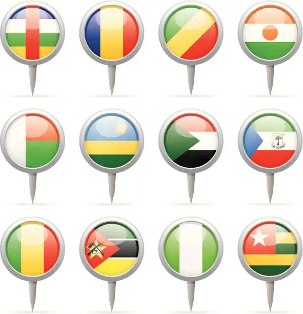 Vector illustration of Round flag pins - Africa