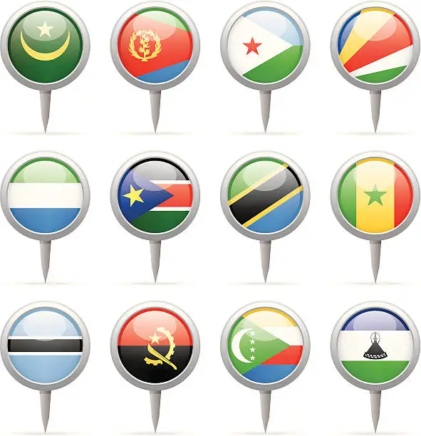 Vector illustration of Round flag pins - Africa