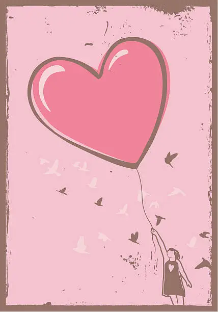 Vector illustration of Girl whit heart-shaped balloon