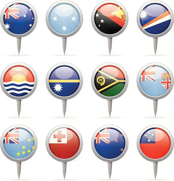 Vector illustration of Round flag pins - Australia and Oceania