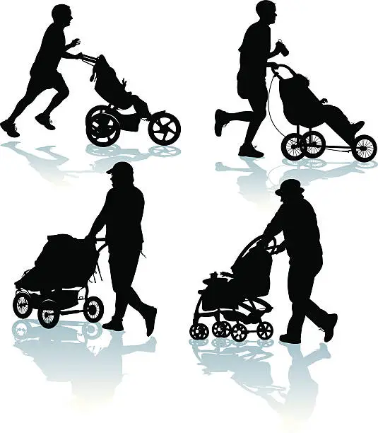 Vector illustration of Stroller - Dad, Father, Parent, Mr Mom, Pushing Baby