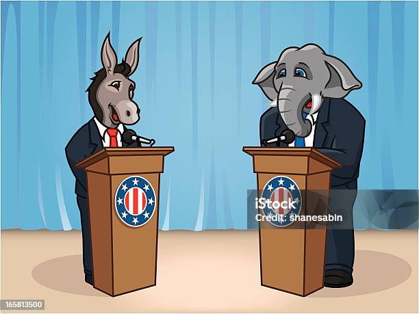 Dibattito Presidenziale - Immagini vettoriali stock e altre immagini di Partito Repubblicano degli USA - Partito Repubblicano degli USA, Partito Democratico - USA, Podio