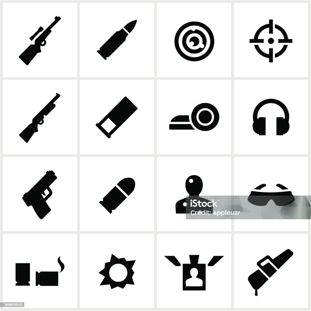 Target Shooting Icons Target shooting/gun range icons. All white strokes/shapes are cut from the icons and merged allowing the background to show through. Icon Symbol stock vector