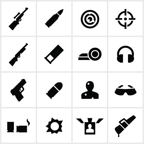 Target Shooting Icons Target shooting/gun range icons. All white strokes/shapes are cut from the icons and merged allowing the background to show through. Bullet stock illustrations