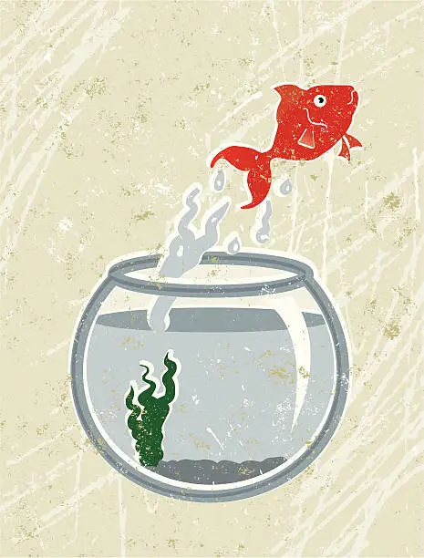 Vector illustration of Goldfish Jumping out of Bowl