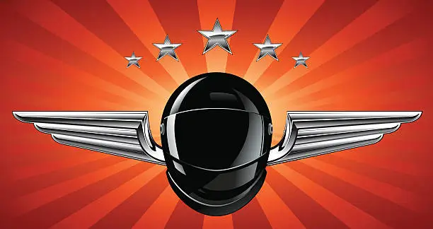 Vector illustration of Silver Winged Helmet Racing Emblem