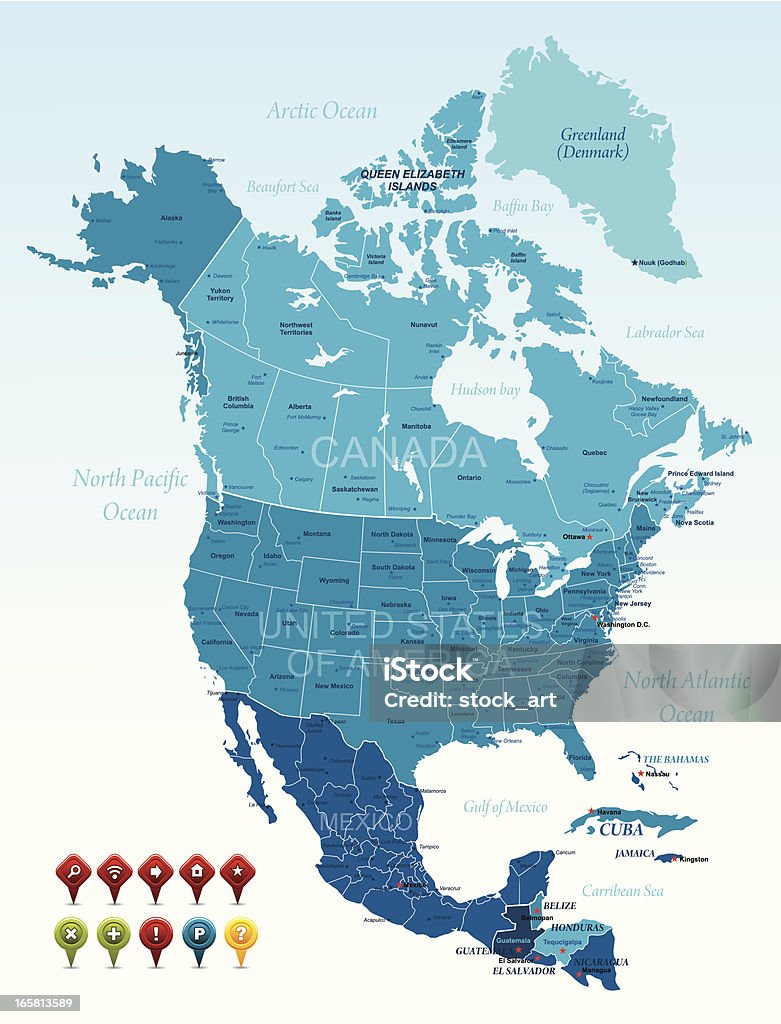 América do Norte - Vetor de Mapa royalty-free