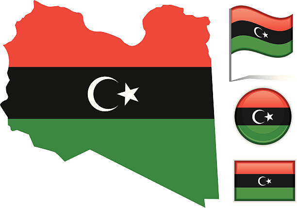 Libya map & flag Detailed vector illustration of the Libya map with the national flag on it.  libya map stock illustrations