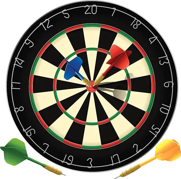 Vector illustration of A poster of a dartboard with the bulls eye target