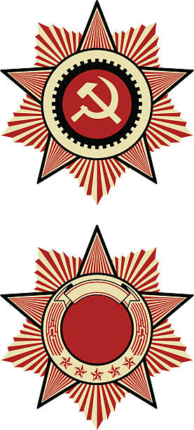 ilustraciones, imágenes clip art, dibujos animados e iconos de stock de emblema de soviética - grunge shield coat of arms insignia