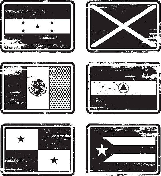 Rubber Stamp Flags Rubber Stamp Flags - North & Central America: Honduras, Jamaica, Mexico, Nicaragua, Panama and Puerto Rico puerto rico silhouette stock illustrations