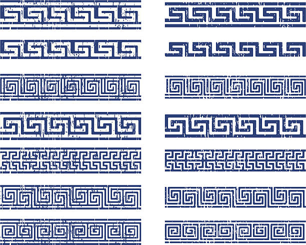 greek ornament classic greek ornamnet, made with grunge technique, positive and negative. Reppeat by the sides greek architecture stock illustrations