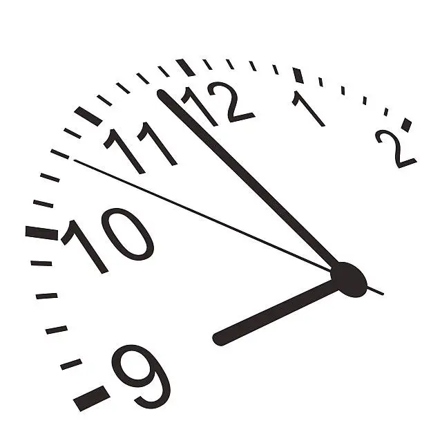 Vector illustration of One half of an analog clock pointing close to 9 o'clock