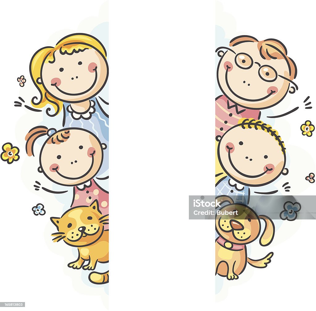 Family frame Happy family with two children and pets with a copy space. Stick Figure stock vector