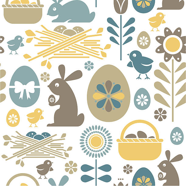 illustrazioni stock, clip art, cartoni animati e icone di tendenza di pasqua ripeti modello - easter nest