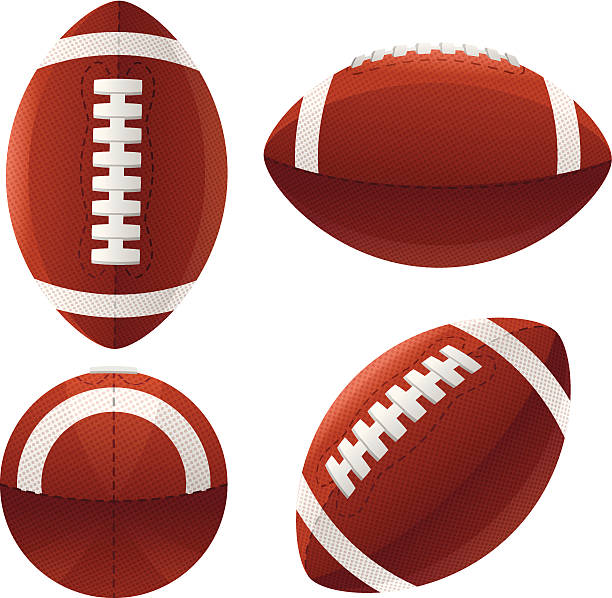 Footballs Four unique detailed views of a football.  american football ball stock illustrations