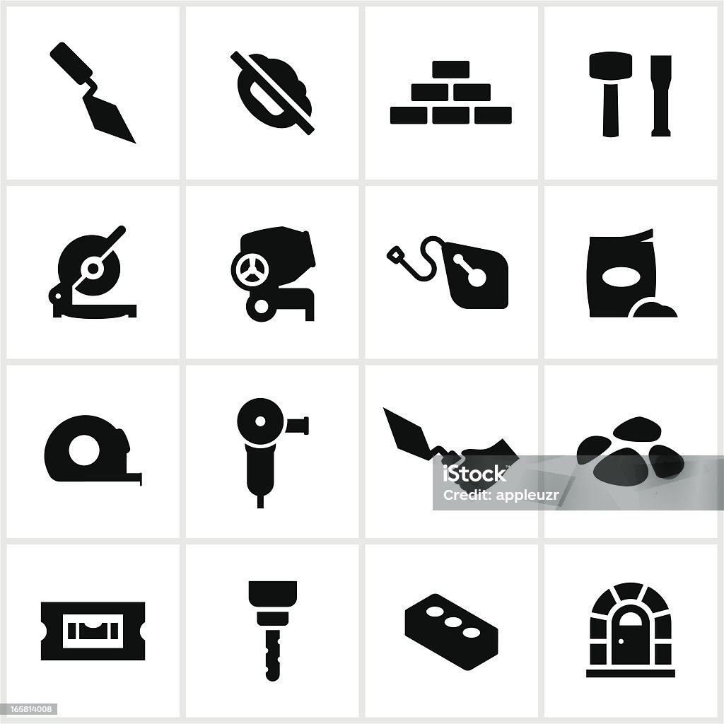 Black Masonry Icons Stone and brick masonry related icons. All white strokes/shapes are cut from the icons and merged allowing the background to show through. Icon Symbol stock vector