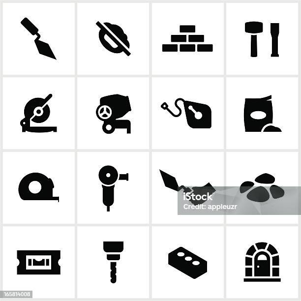 Black Masonry Icons Stock Illustration - Download Image Now - Icon Symbol, Cement, Brick