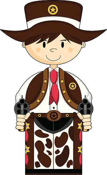 Vector illustration of Cute Cowboy Sheriff with Pistols