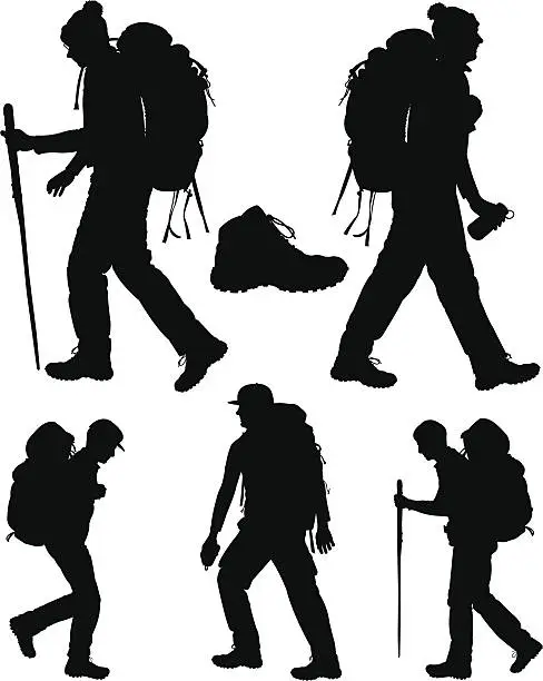 Vector illustration of Backpacking Hikers and Hiking Shoe