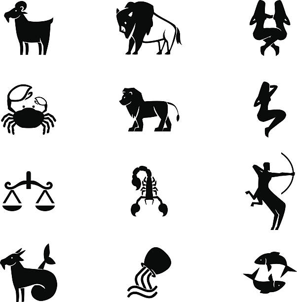 horoscope знак икона set - leo stock illustrations