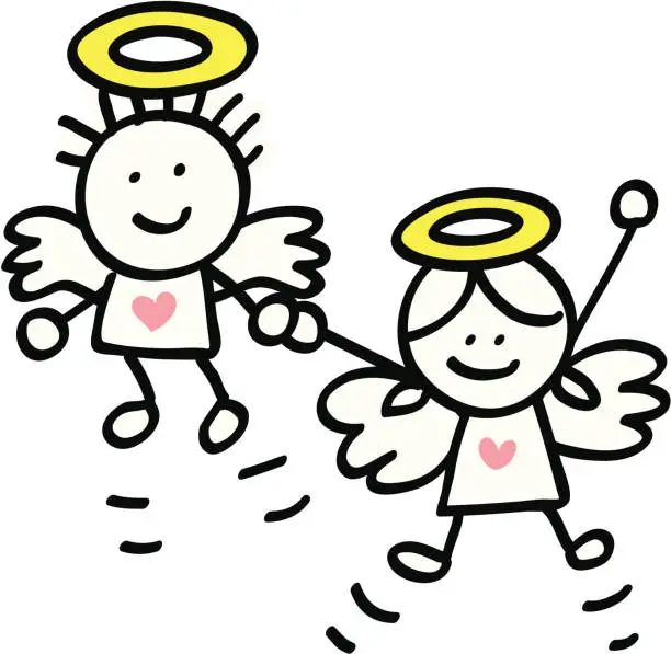 Vector illustration of kid angels flying cartoon illustration