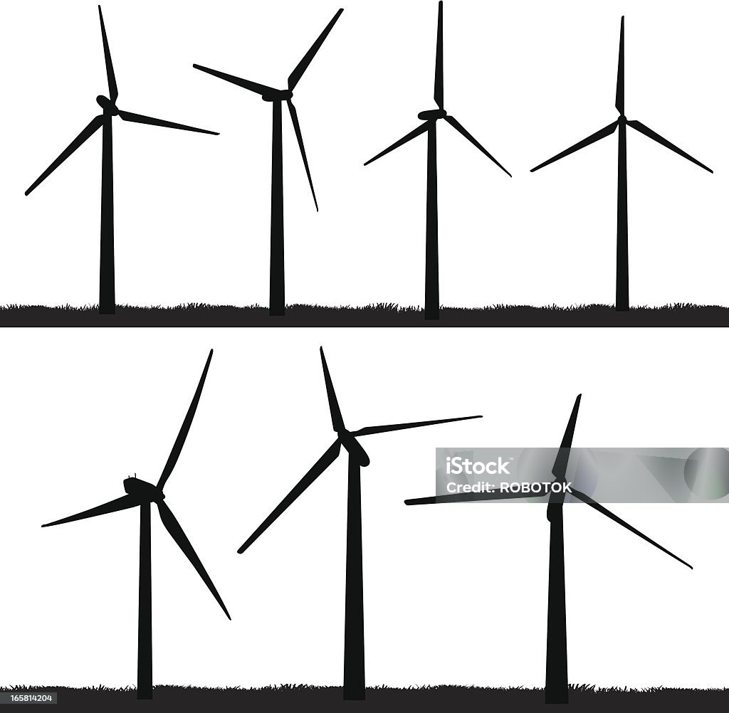 Wind Turbines Wind turbines isolated silhouettes. Wind Turbine stock vector