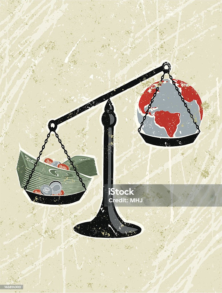 Dinheiro e mundo globo em tabelas - Royalty-free Globo terrestre arte vetorial