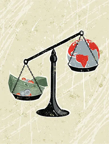 Vector illustration of Money and World Globe on Scales