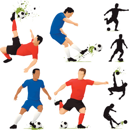 Stylised illustration of soccer players. Grouped and layered for ease of use. Download includes EPS8 vector file and hi-res jpeg.