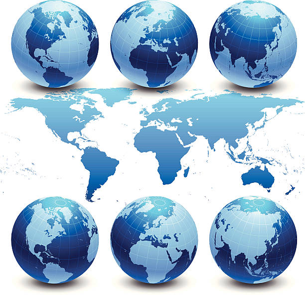 Detailed World map and globes vector art illustration