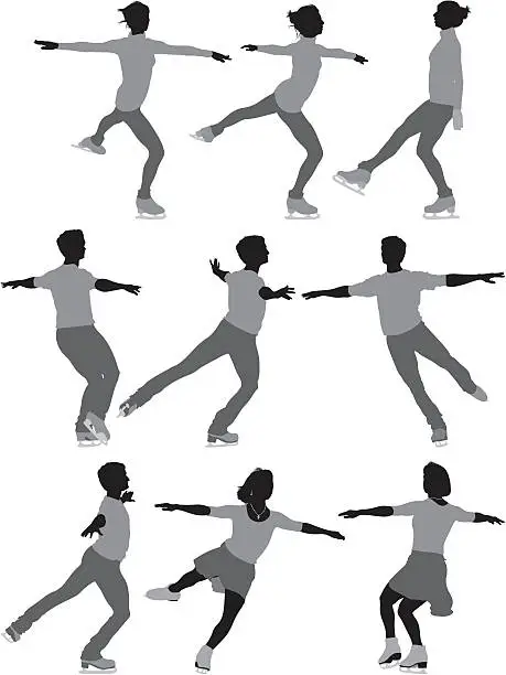 Vector illustration of Multiple images of people ice skating