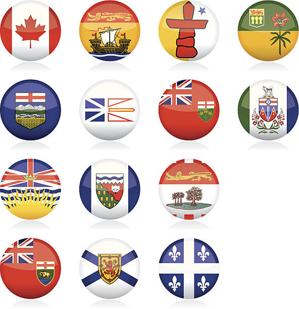 프로빈셜 포석 캐나다: 광택지 버튼 - alberta flag canada province stock illustrations