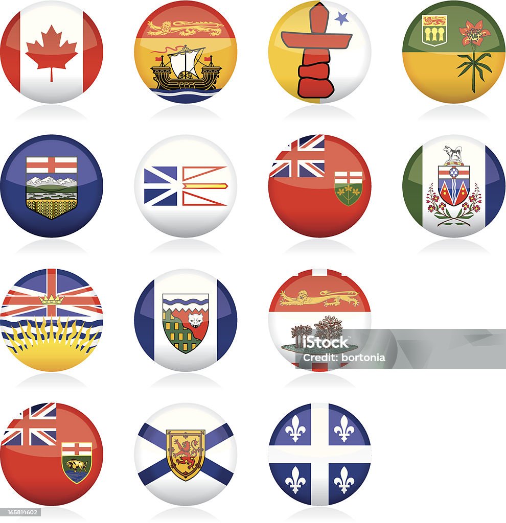 Provincial Pavilhão do Canadá: Botões brilhante - Vetor de Bandeira royalty-free