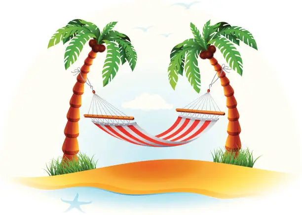 Vector illustration of Hammock with Palm Tress